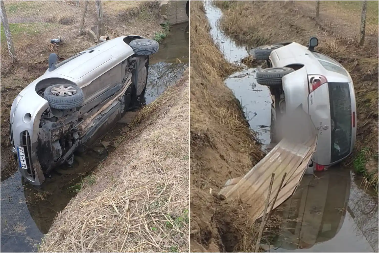 Cayó un automóvil en el zanjón del denominado callejón Arcor