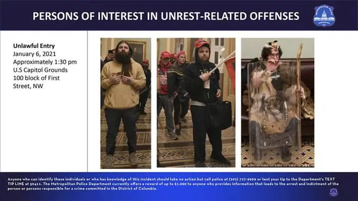 La policía de Washington publicó las imágenes de las personas buscadas por el asalto al Capitolio de Estados Unidos