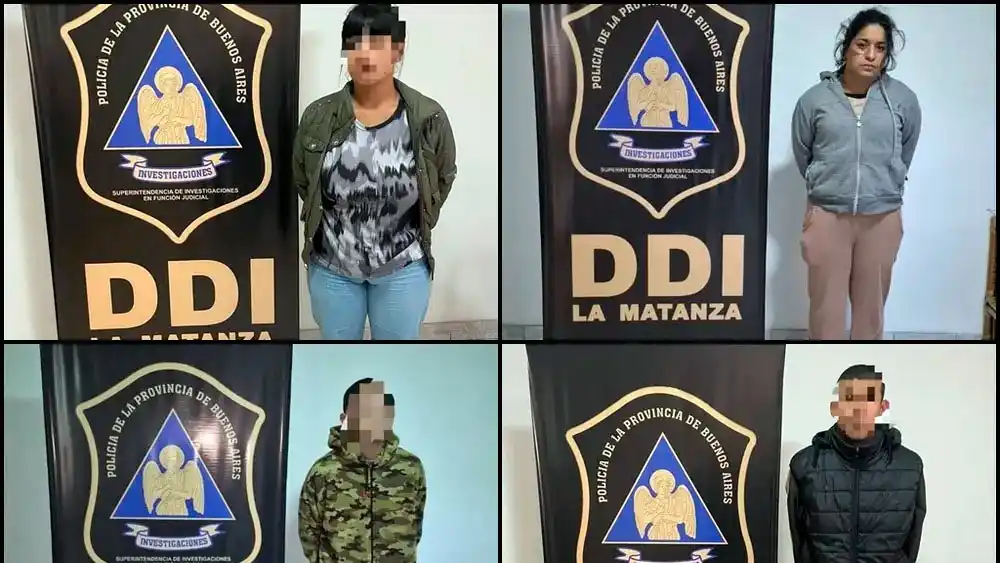 Los primeros cuatro detenidos por el triple femicidio de Morena, Brenda y Lara: Daniela Iara Ibarra, Magalí Celeste González Guerrero, Miguel Ángel Villanueva Silva y Maximiliano Andrés Parra. (Ministerio de Seguridad bonaerense)