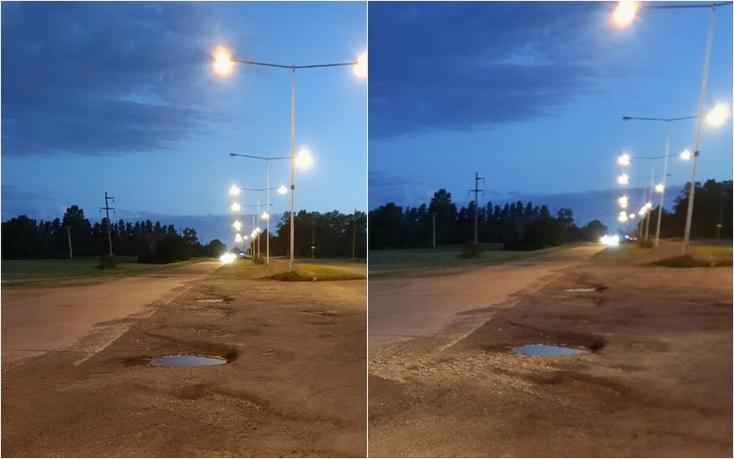 Reclamo por pozos en ruta 191, en el cruce con la 9