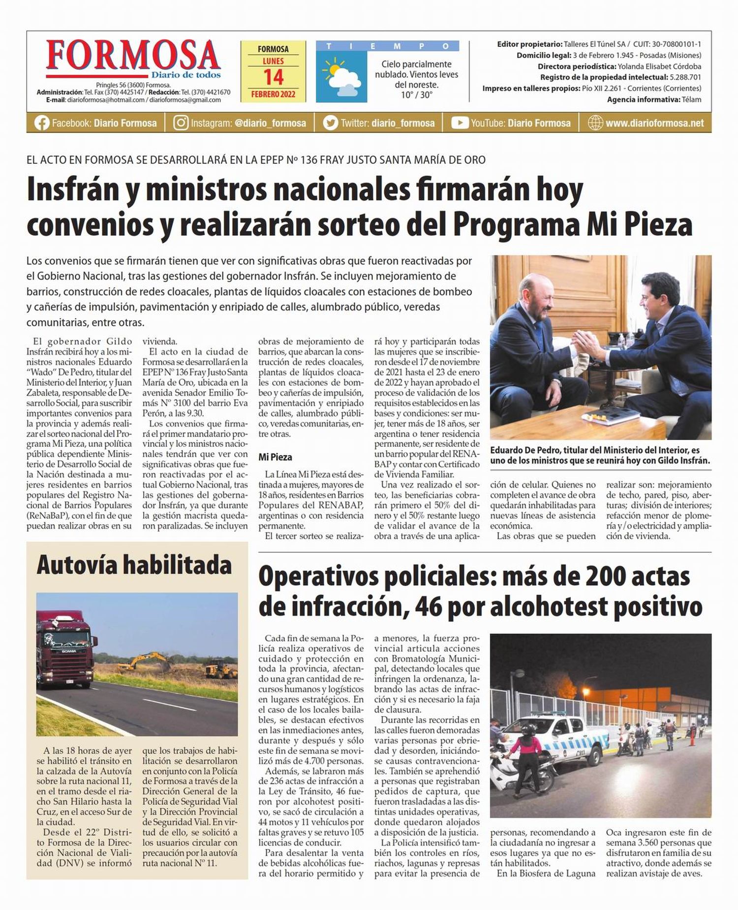 Tapa y Contratapa 14 de febrero de 2022