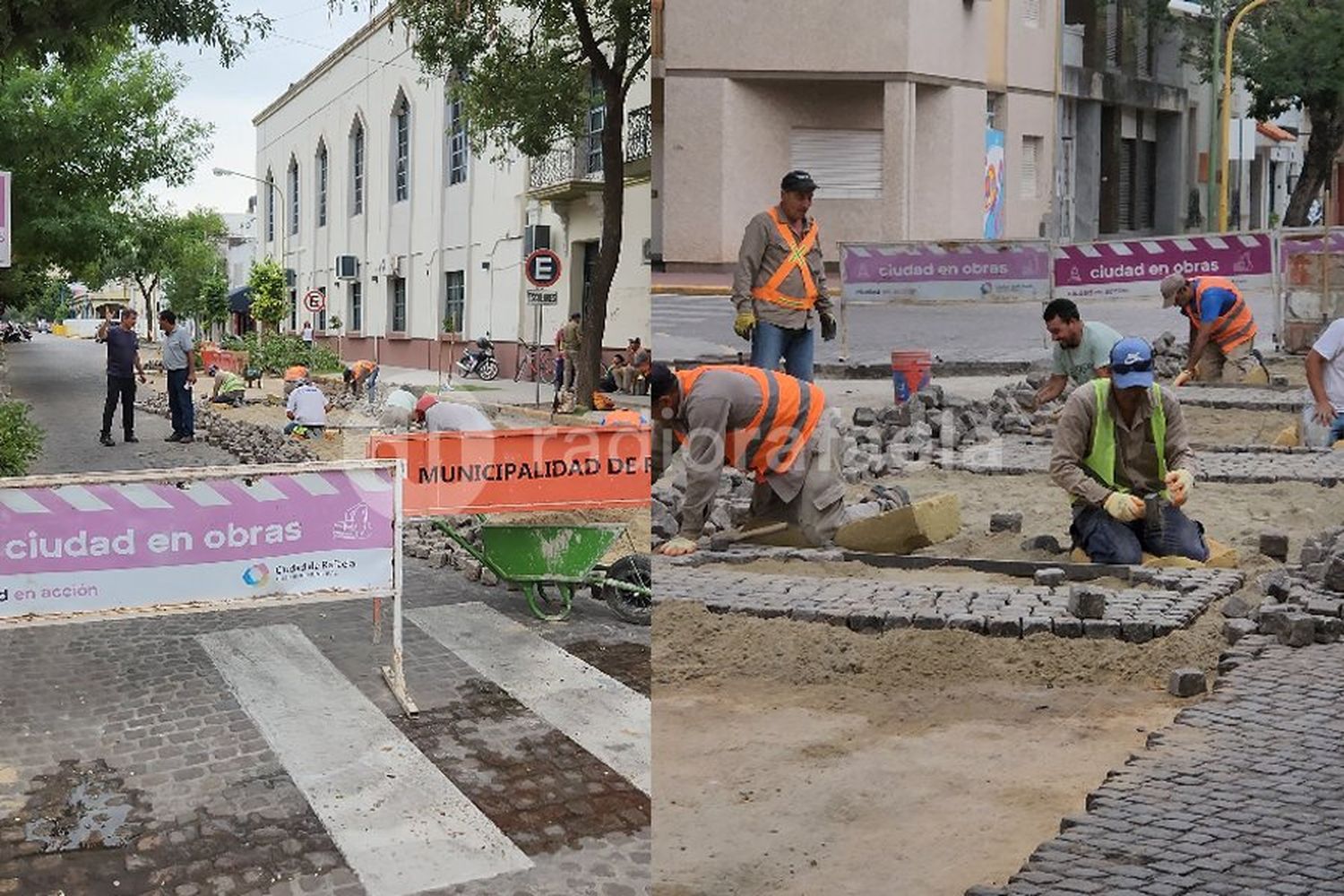 Tránsito totalmente cortado en calle 9 de Julio por obras en el adoquinado