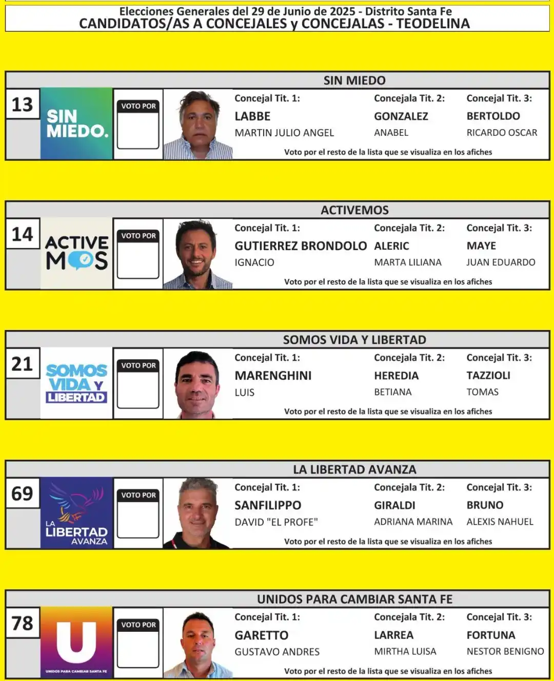 boleta única concejal Teodelina