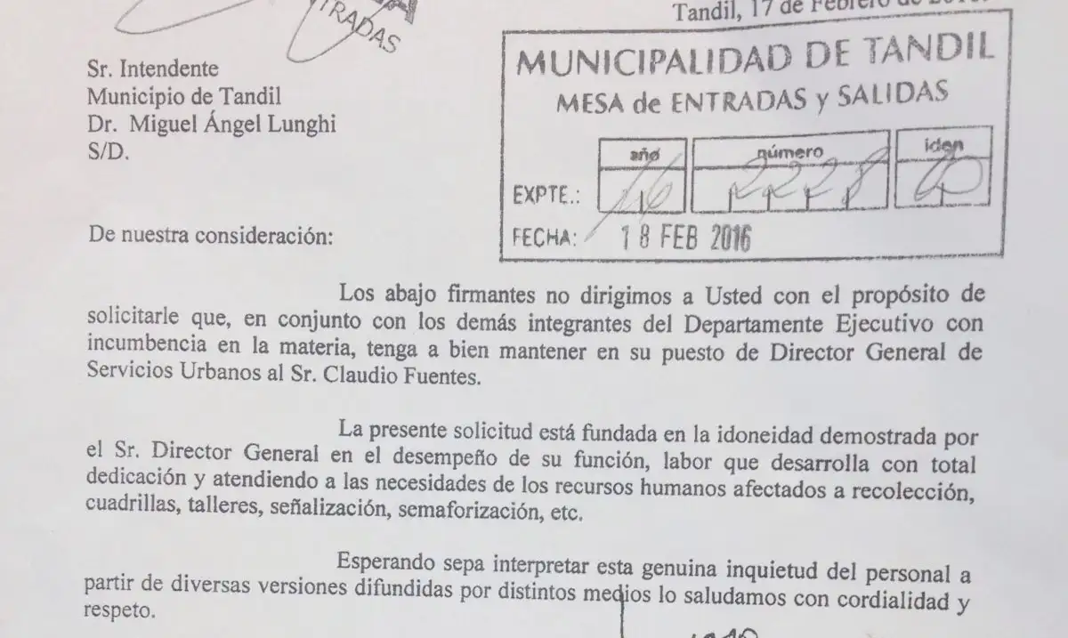 Rechazan mediante una carta al intendente el pedido de renuncia a Fuentes