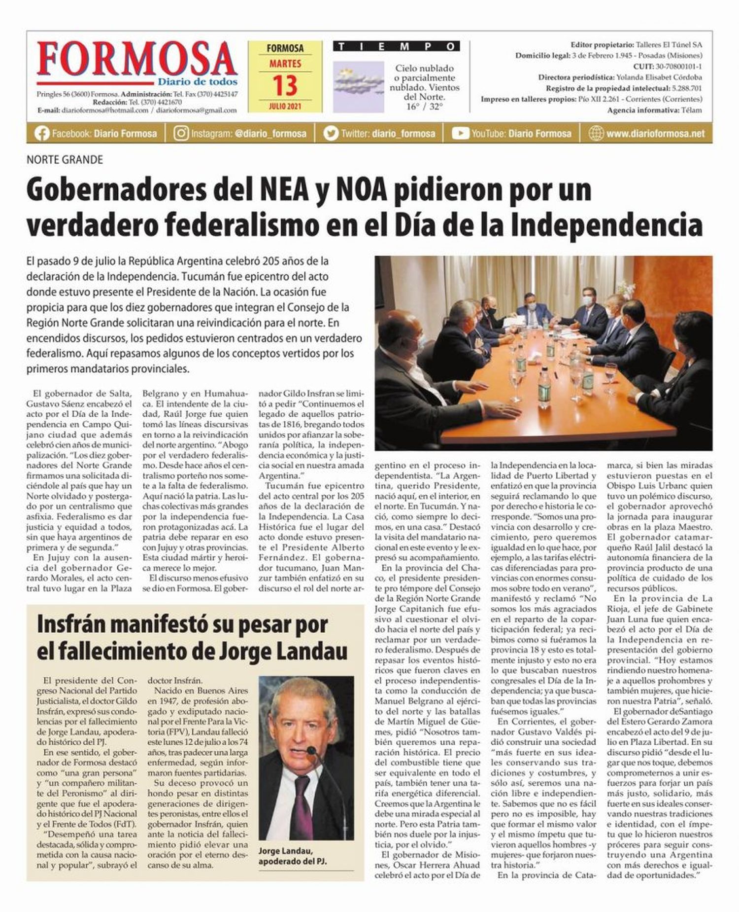 Tapa y Contratapa 13 de julio de 2021