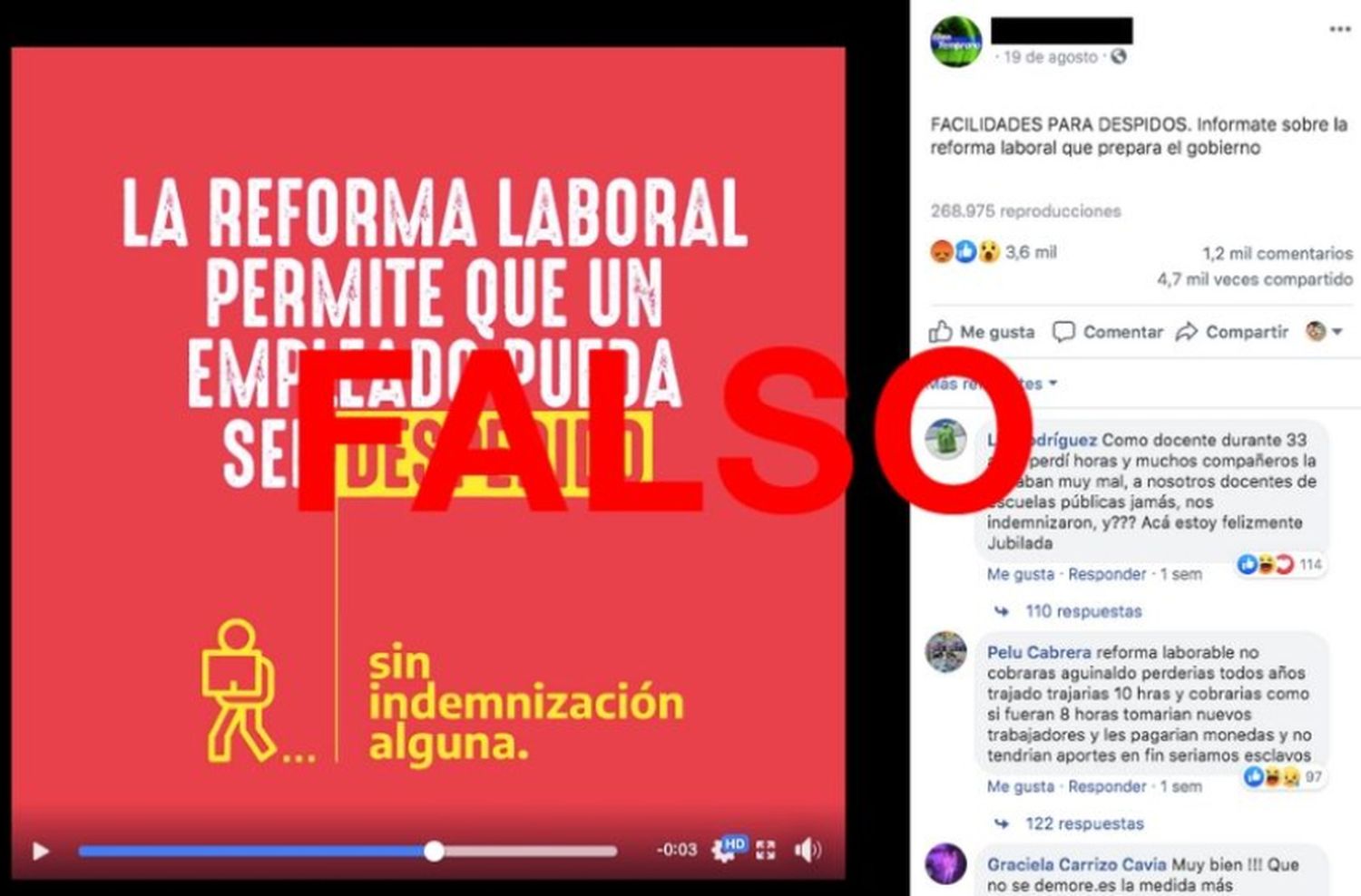 Es falso que la reforma laboral propuesta por el Gobierno “permite que un empleado sea despedido sin indemnización”