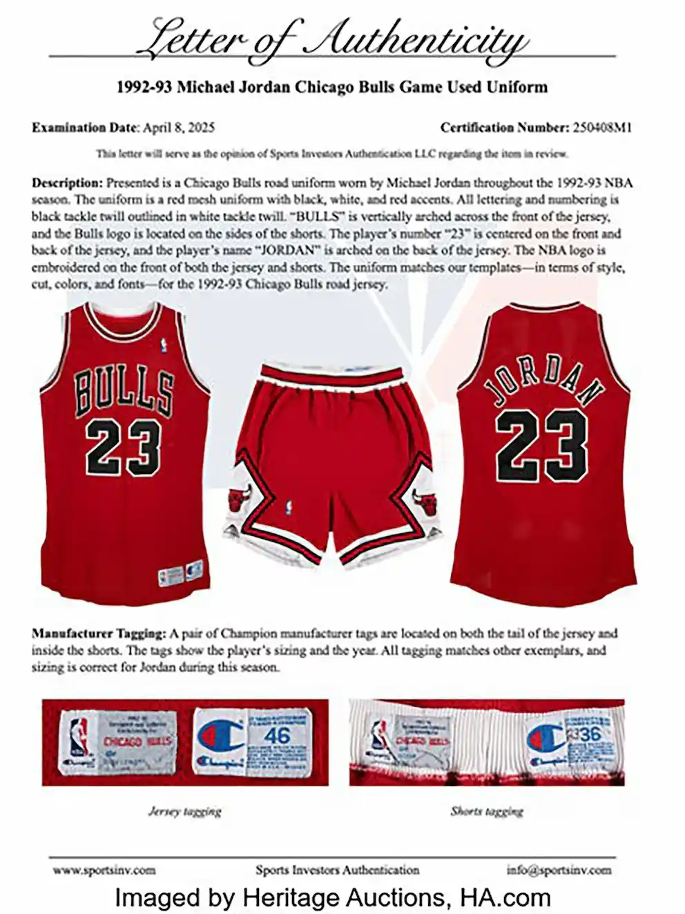 La carta de autenticidad (Heritage Auctions)