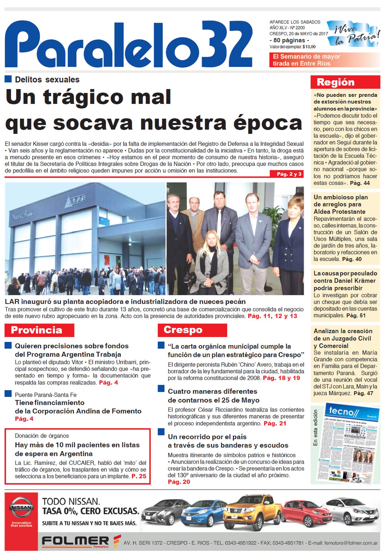 Esta es la tapa de este sábado de la edición Crespo de Paralelo 32