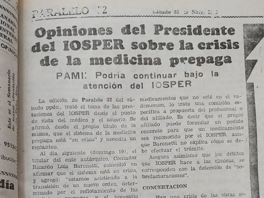 Opiniones del Presidente del IOSPER sobre la crisis de la medicina prepaga