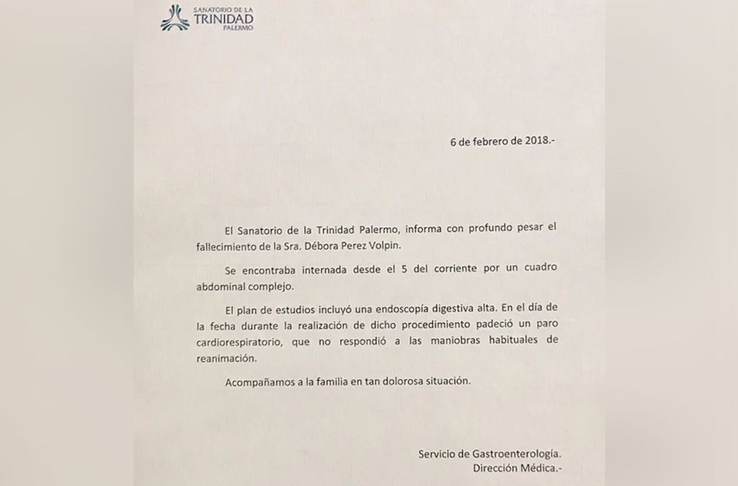 El sanatorio donde murió Pérez Volpin dio su versión sobre la causa del deceso