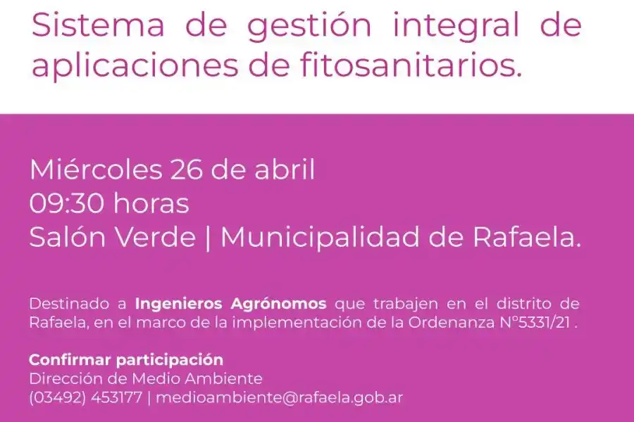 Capacitación sobre el uso del sistema de gestión integral de aplicaciones de fitosanitarios TOMASA destinada a Ingenieros Agrónomos que trabajan en el distrito de Rafaela. 