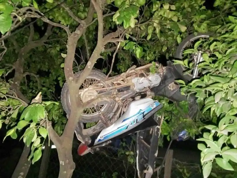 Perdió el control
de su moto que terminó en un árbol