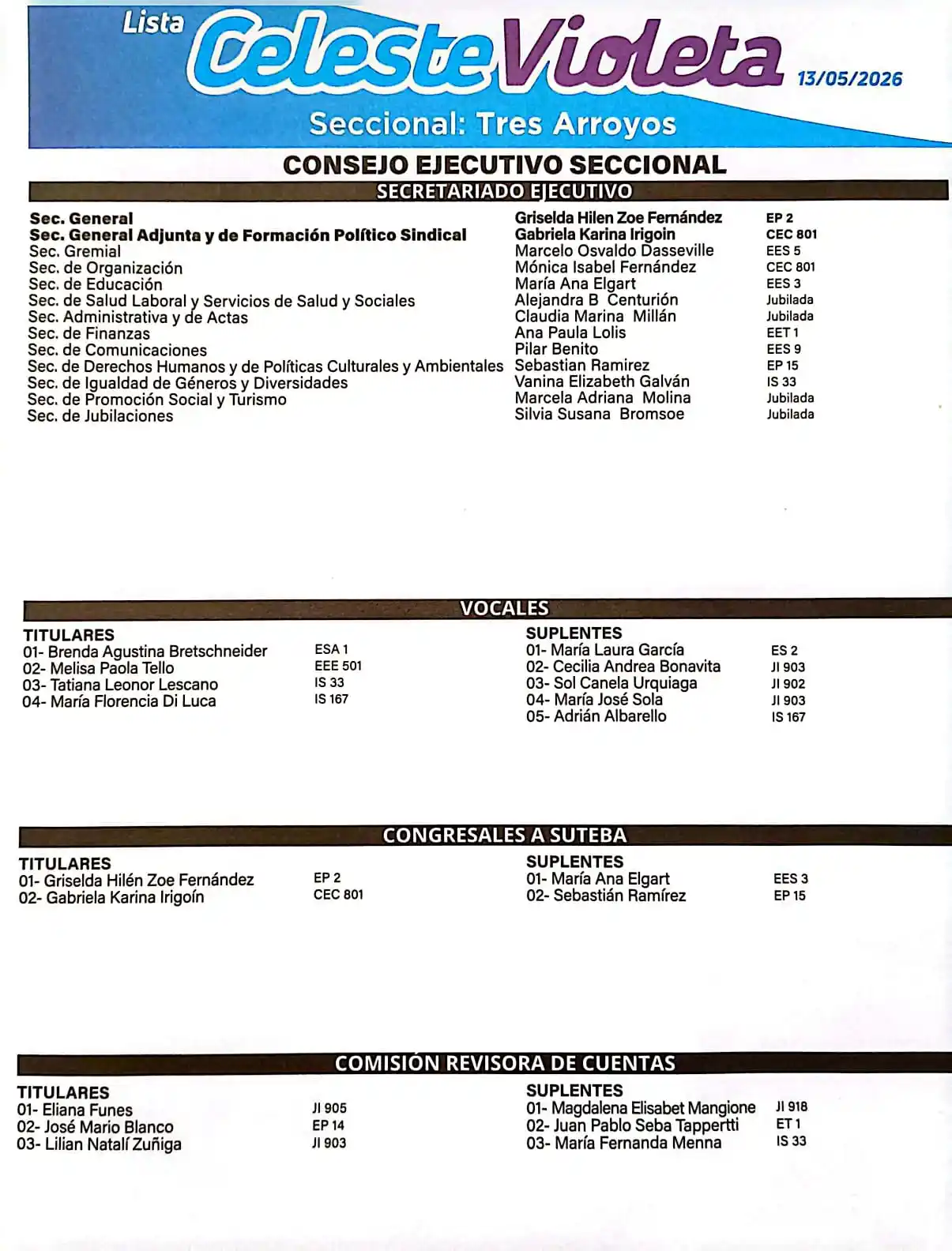lista única celeste violeta Suteba