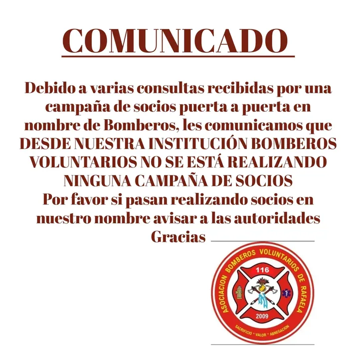 comunicado bomberos voluntarios rafaela