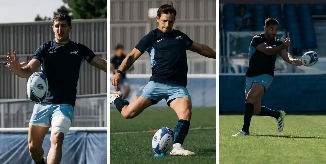 Tomás Cubelli, Nicolás Sánchez y Jerónimo de la Fuente. Los tres experimentados backs podrían conformar el banco de suplentes ante Samoa. Crédito: Prensa UAR.