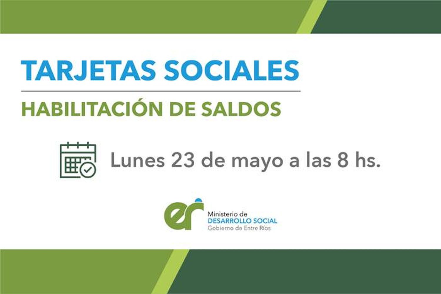 El próximo lunes se acreditan las  tarjetas sociales