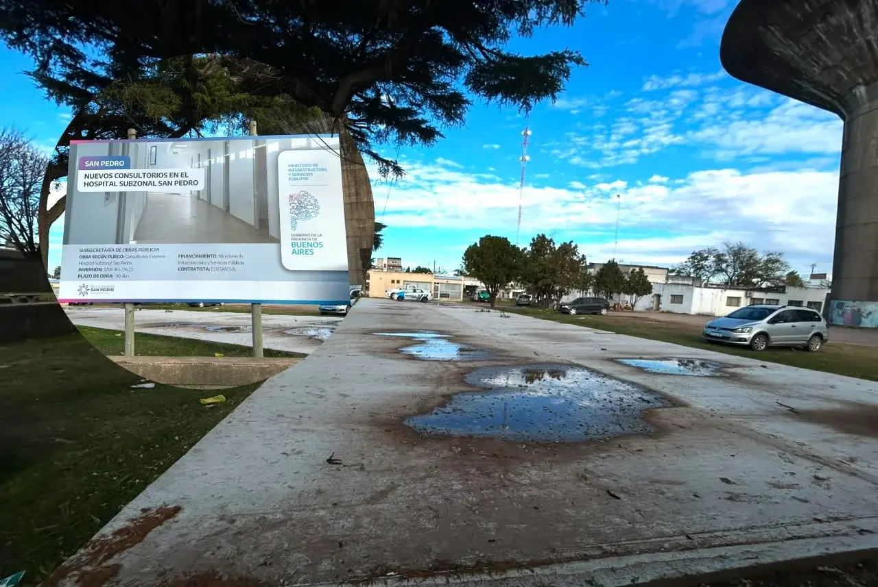 El cartel fue colocado frente a la platea de hormigón donde instalarán el edificio modular.
