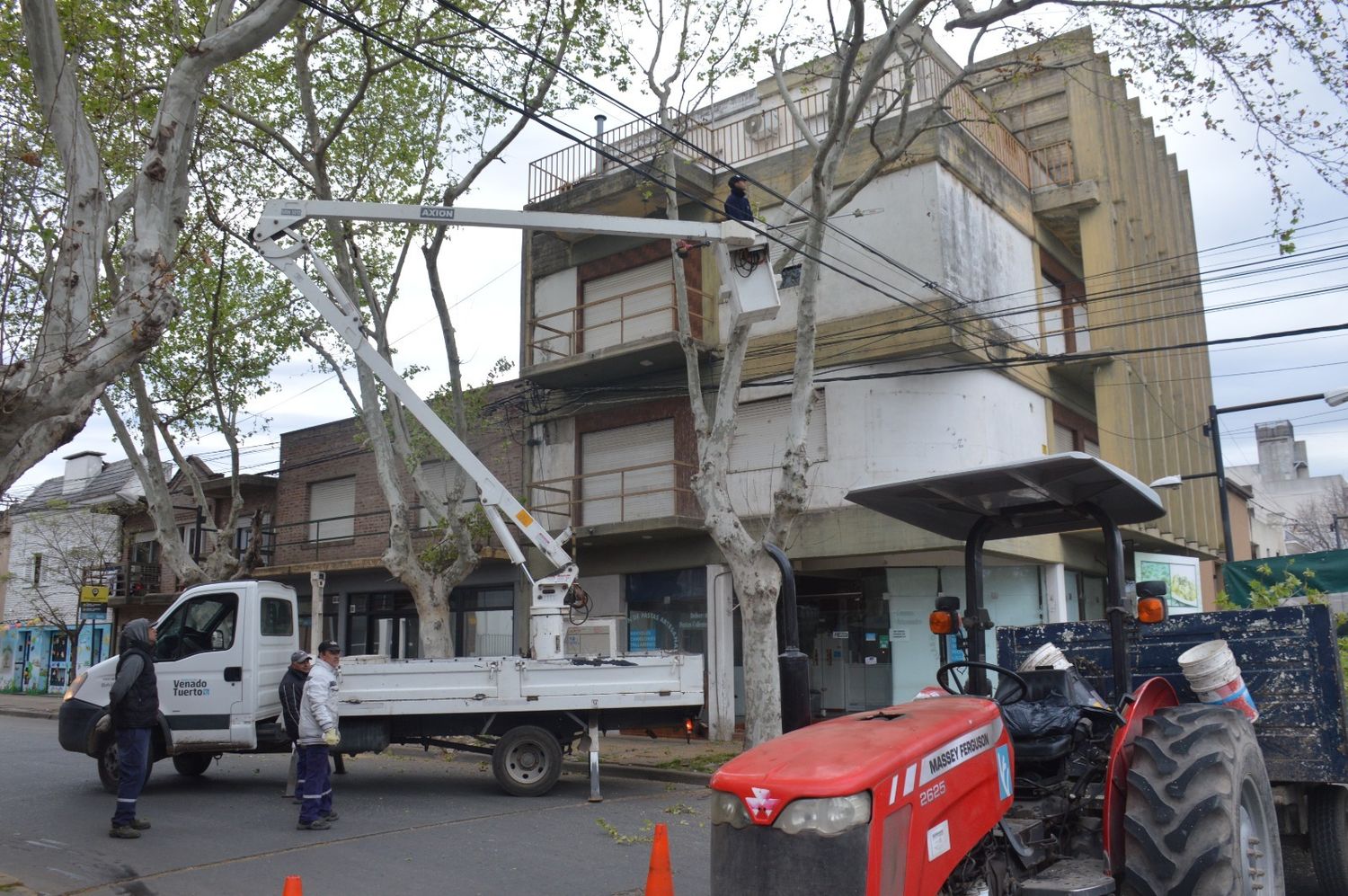 Trabajos de poda con hidroelevadores en Iturraspe al 800.