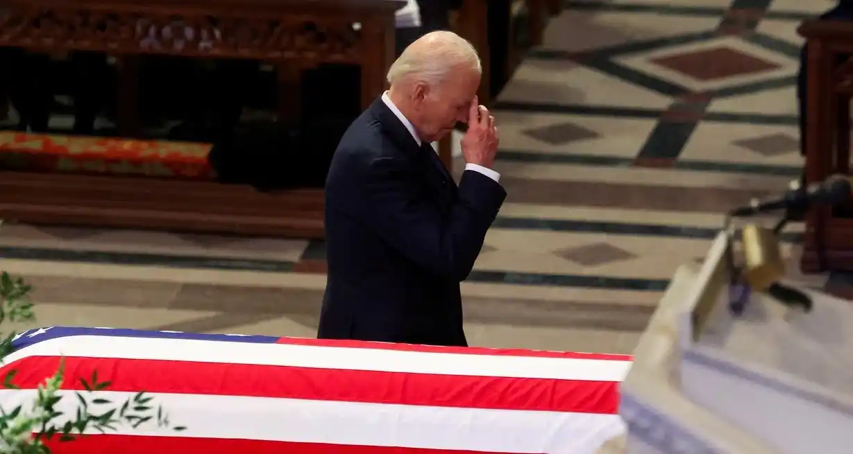 El presidente Joe Biden, en el funeral de Carter este jueves. Foto: Reuters.