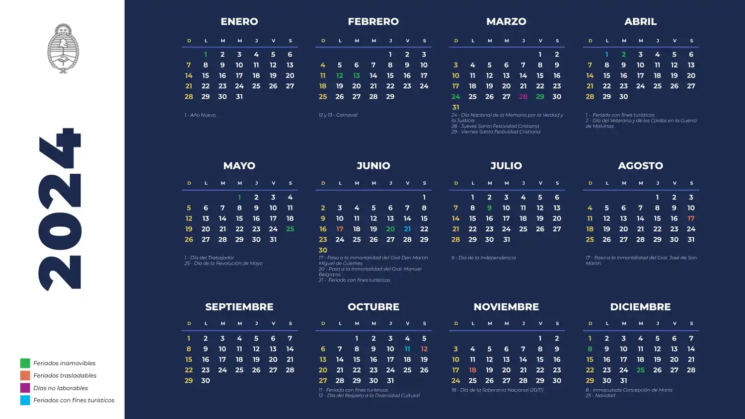 Oficializaron los feriados con fines turísticos del 2024