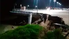 Bajante del río Paraná: se derrumbó parte del muelle en un parque de Rosario
