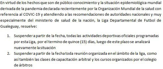 El fútbol local suspendido
por tiempo indeterminado