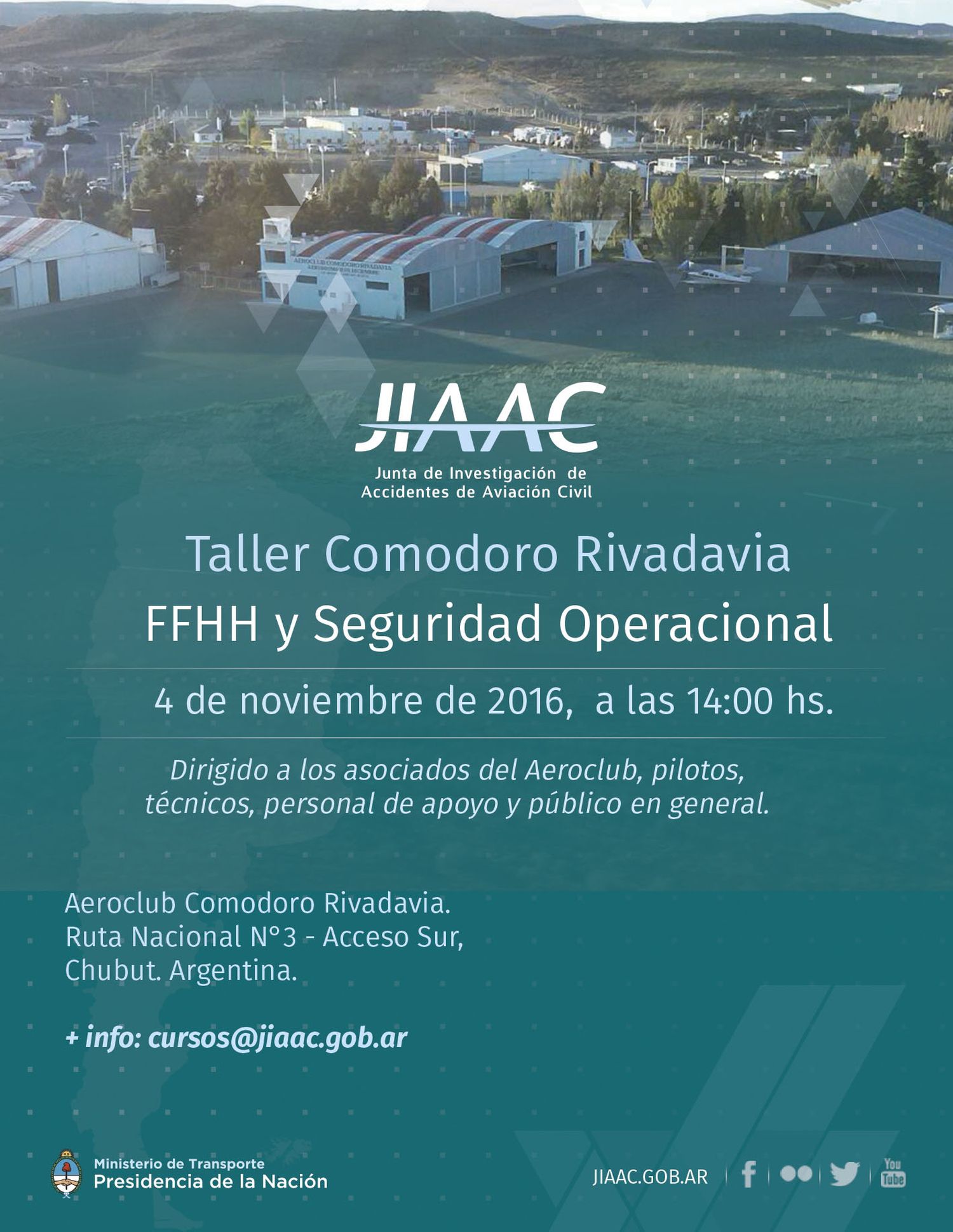 La JIAAC dictará un taller sobre investigación de accidentes en Comodoro Rivadavia