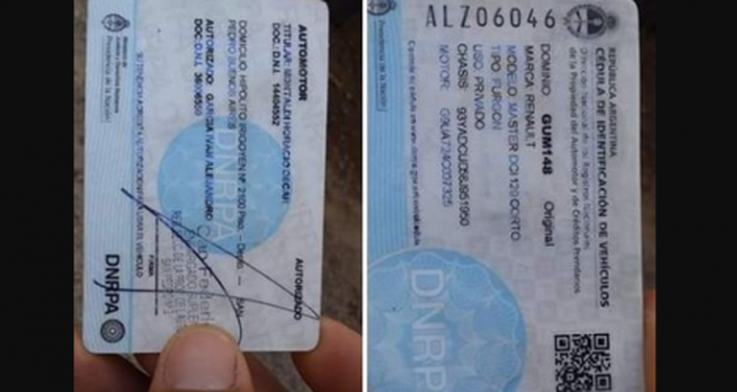 Cédula de vehículo encontrada