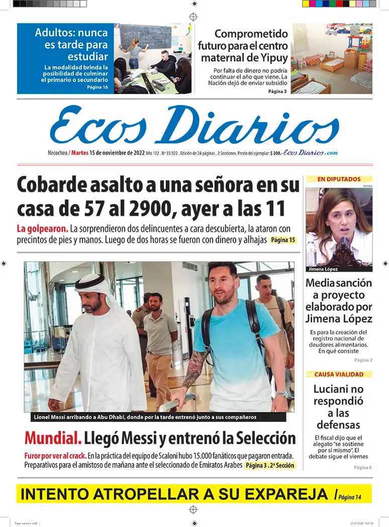 Tapa del 15 de noviembre de 2022