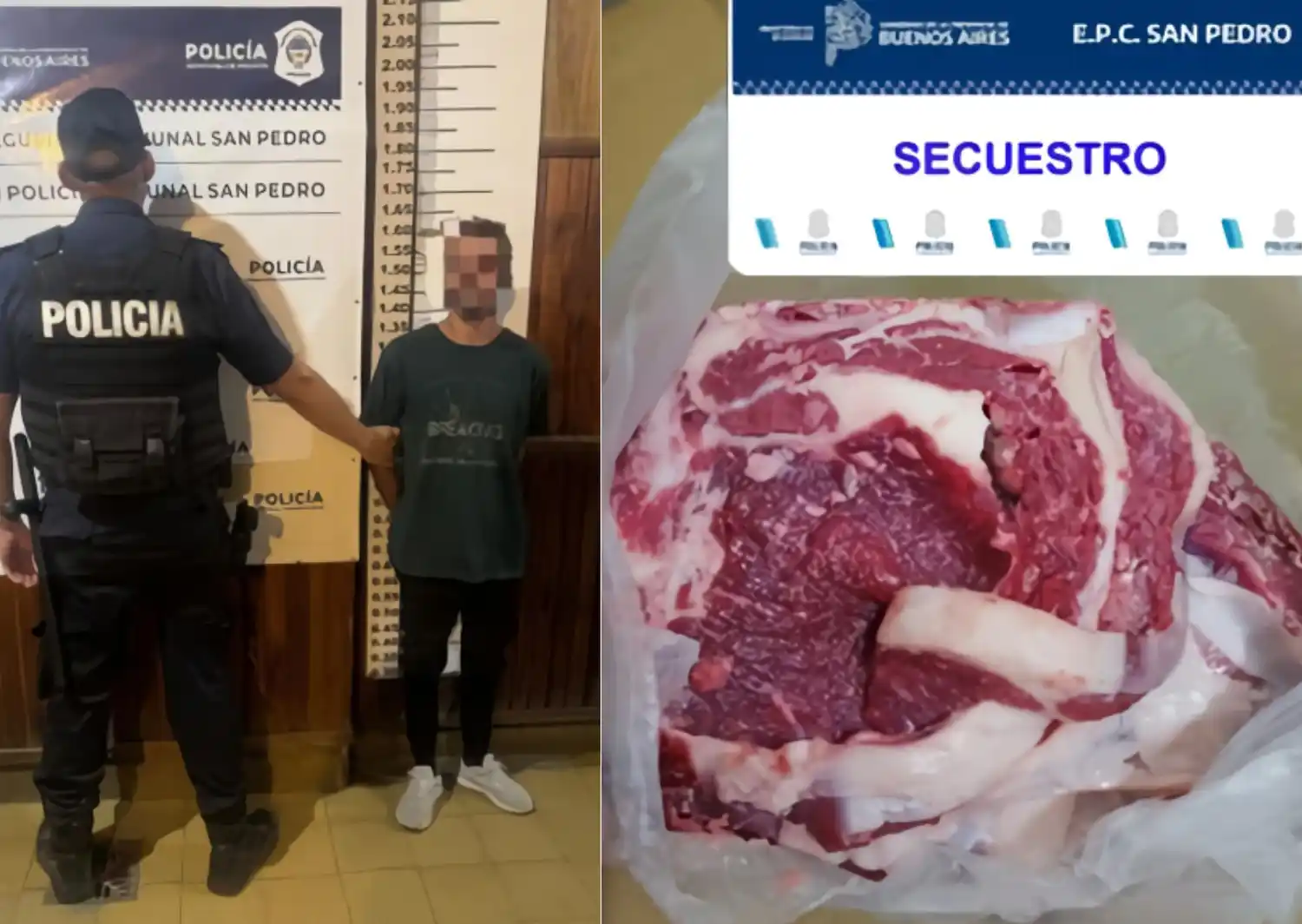 El sujeto fue aprehendido tras ser atrapado con la carne robada.