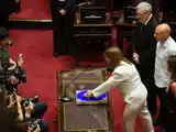 Patricia Bullrich, al momento de prestar juramento como senadora.