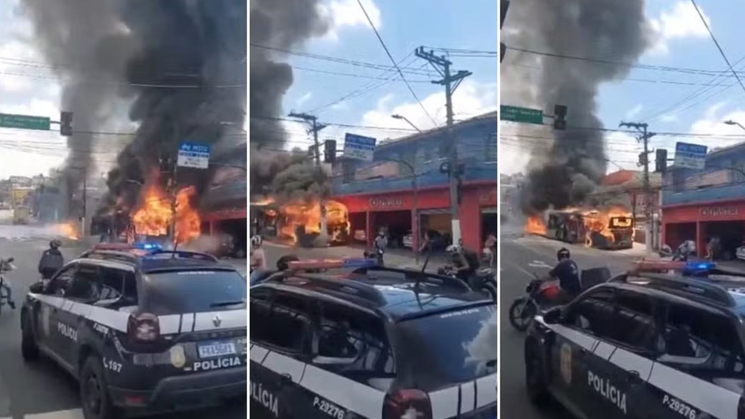 Video impactante: un colectivo se prendió fuego y chocó contra un poste de luz