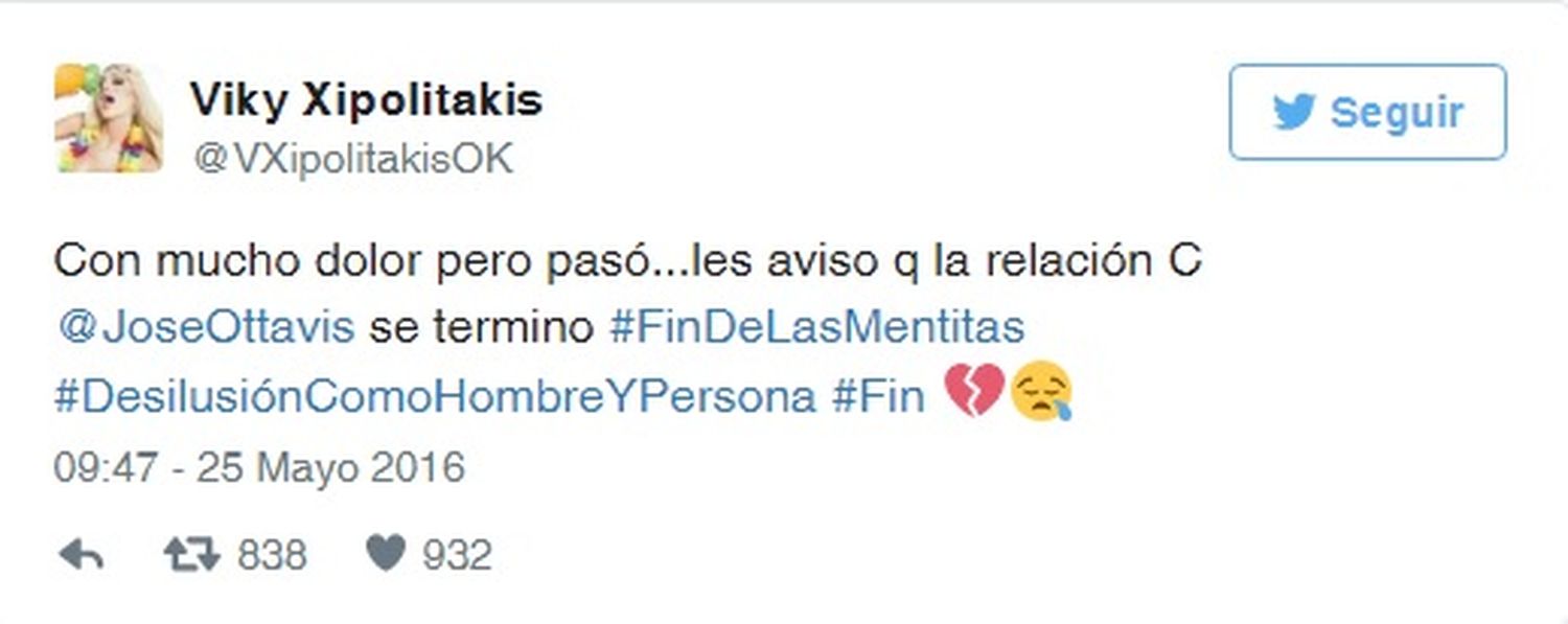 Vicky Xipolitakis anunció su separación de José Ottavis