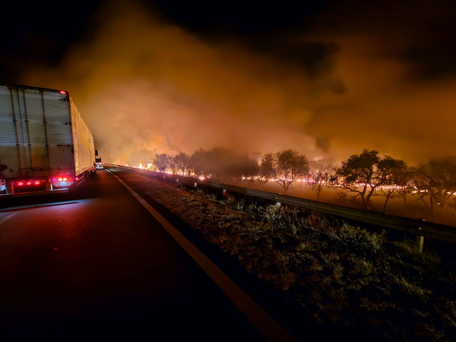 Un camión se incendió en la ruta 12 y el fuego se propagó por la banquina