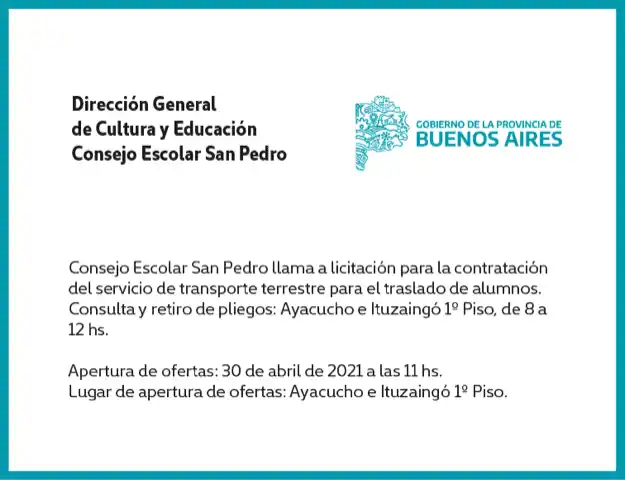 [Publicación Oficial] Informe Consejo Escolar: licitación para la contratación de servicio de transporte terrestre