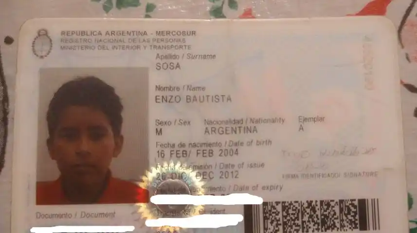 Encontraron el DNI de Enzo