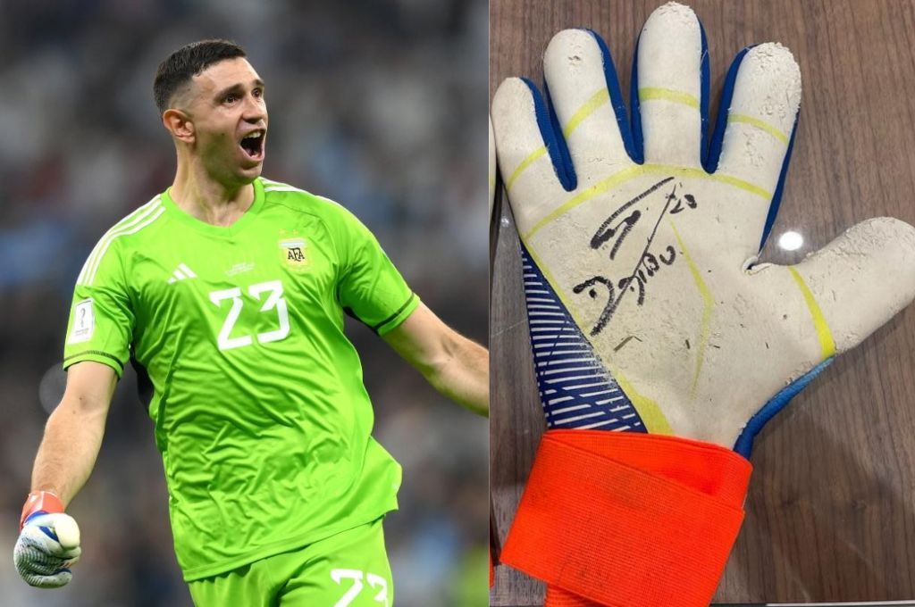 Por la lucha contra el cáncer infantil, el” Dibu” Martínez subastará los guantes que usó en Qatar