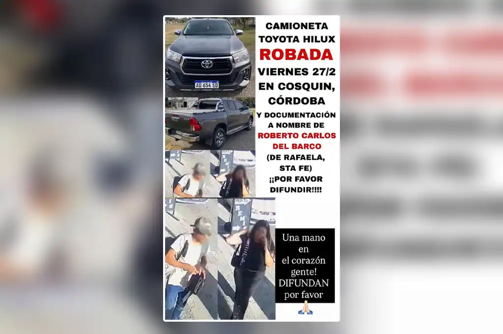 Robaron una camioneta a una familia de Rafaela en pleno centro de Cosquín