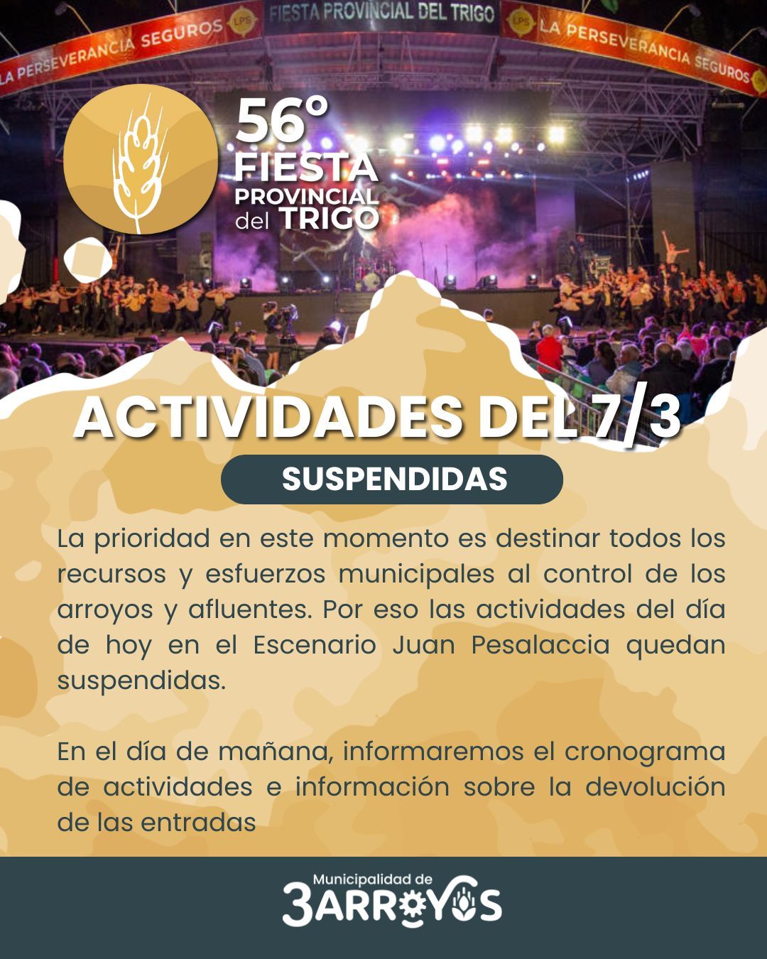 Suspensión de actividades de la Fiesta del Trigo