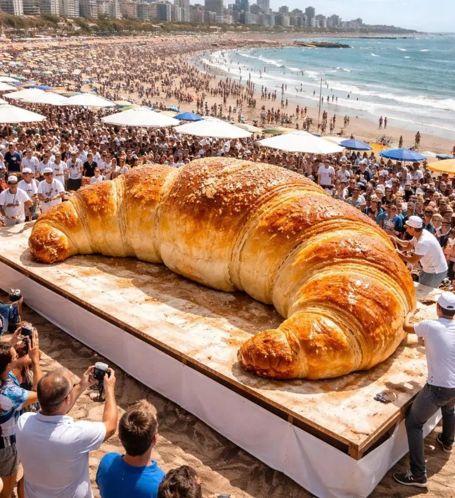 La medialuna gigante es uno de los grandes atractivos de la Fiesta de la Medialuna en Mar del Plata.