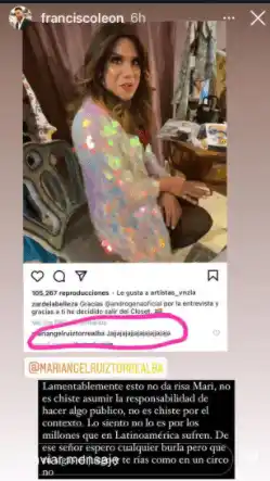 Por este comentario en Instagram, Francisco León arremetió contra Mariángel Ruiz.