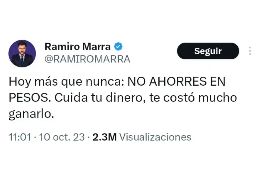El tuit de Ramiro Marra, candidato de Milei en CABA