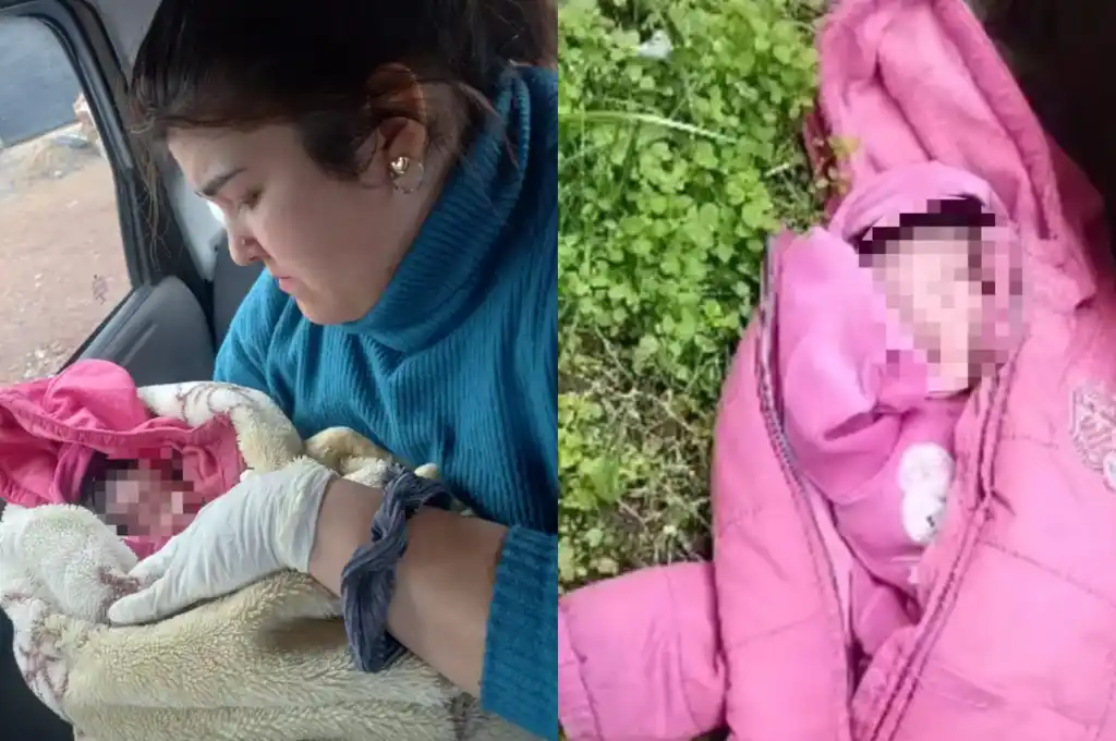 El bebé estaba envuelto en una campera rosa y fue dejado sobre la pared de una casa.