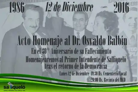 Homenaje a Osvaldo Balbín en Salliqueló al cumplirse 30 años de su muerte