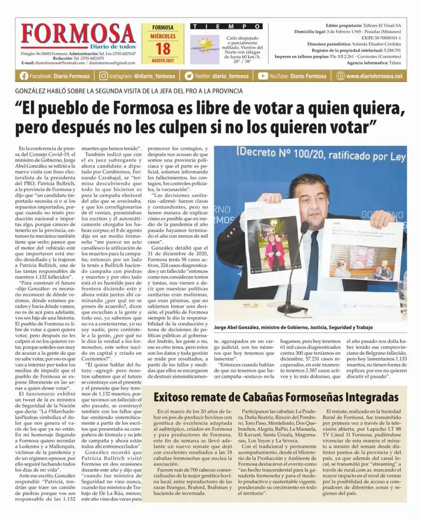 Tapa y Contratapa 18 de agosto de 2021