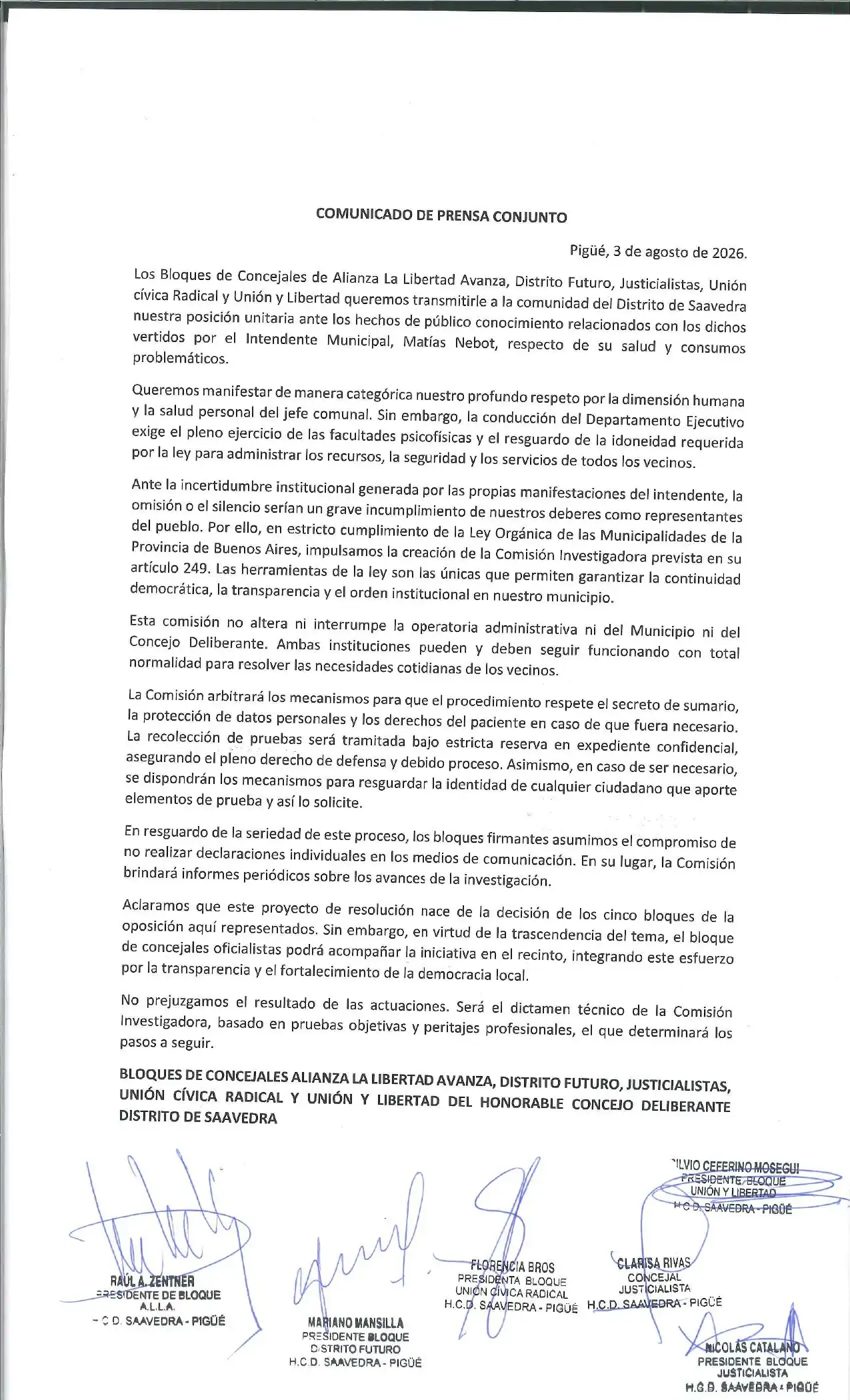 comunicado comisión saavedra