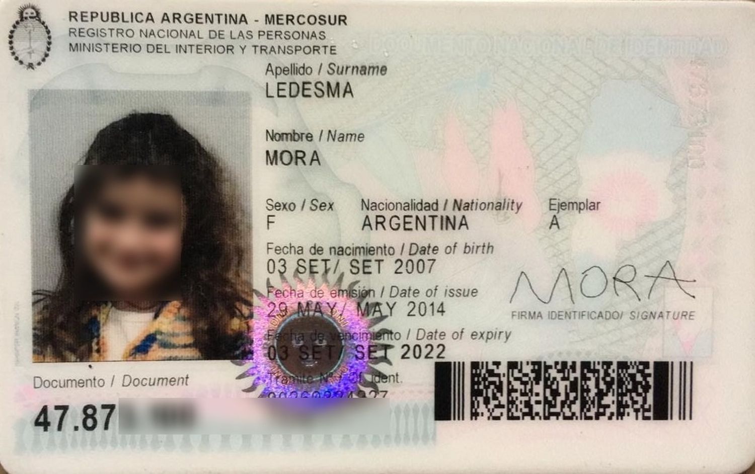 Joaquín encontró el DNI de Mora