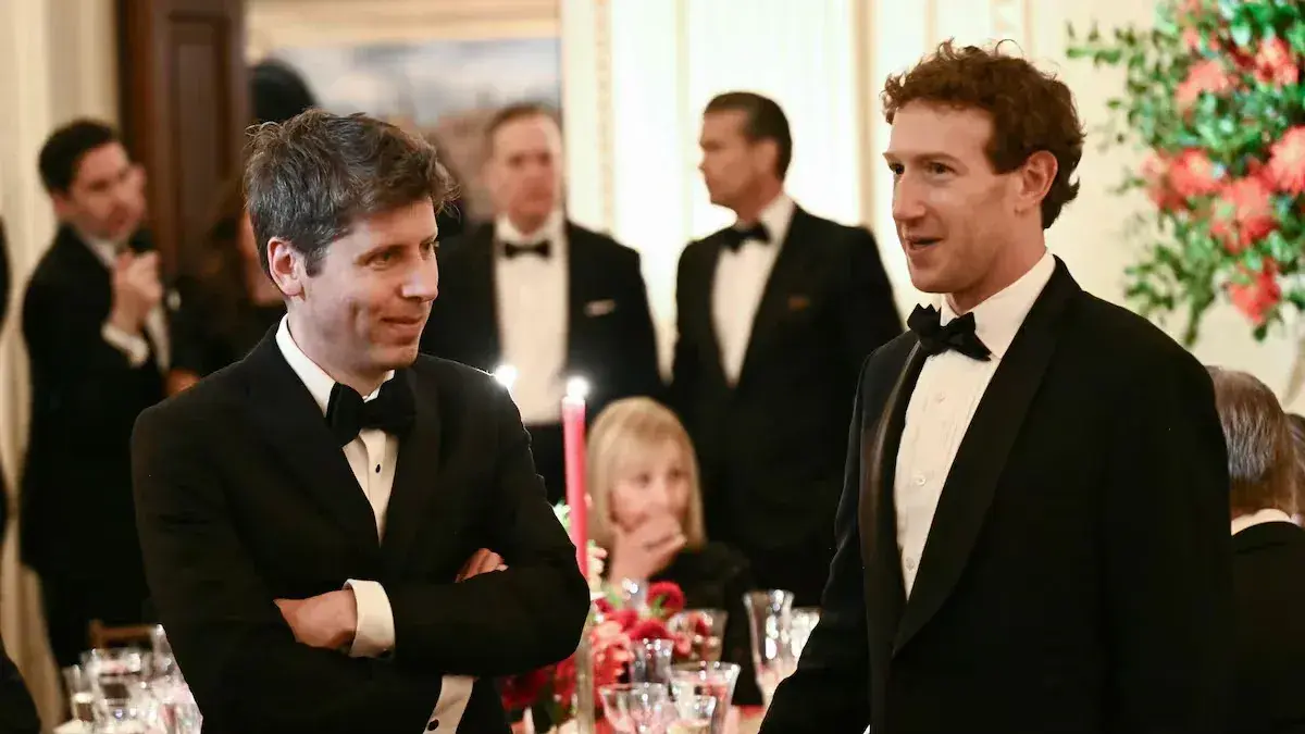 Sam Altman y Mark Zuckerberg, durante la cena de Estado que Trump ofreció a Xi Jinping