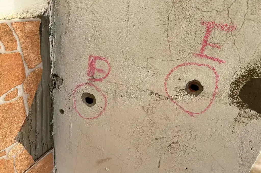 Impactos en la pared de una de las casas
