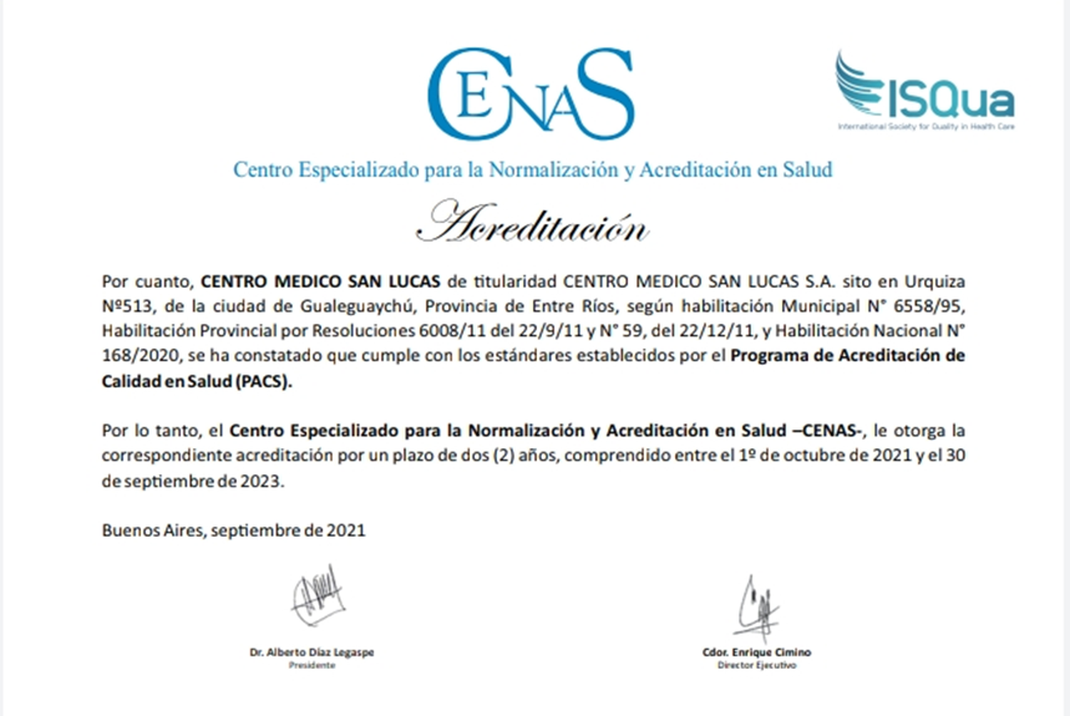 El Centro Médico San Lucas logró la Acreditación de Calidad en Salud